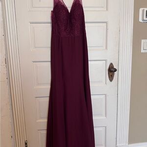 Azazie Burgundy Lace Evening Gown